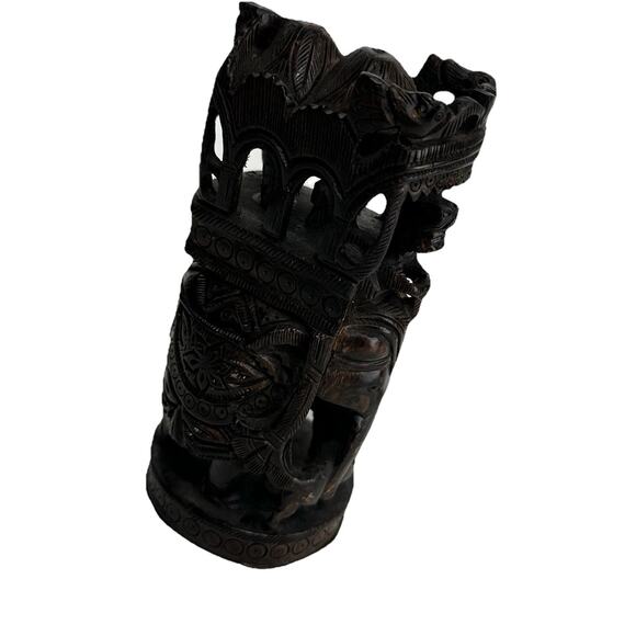 Vintage Elephant Ambari Wooden Statue Handmade India Decorative Figurine - Picture 3 of 14